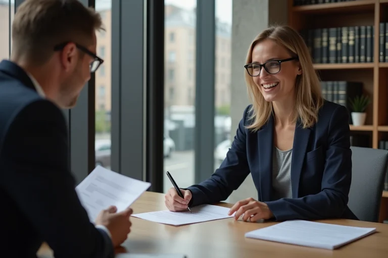 Femme professionnelle accompagnant un client lors d'une réunion pour l'inscription à l'ordre du jour d'une CAL