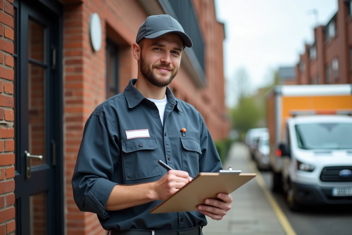 Artisan indépendant signant un contrat de responsabilité civile professionnelle devant un chantier