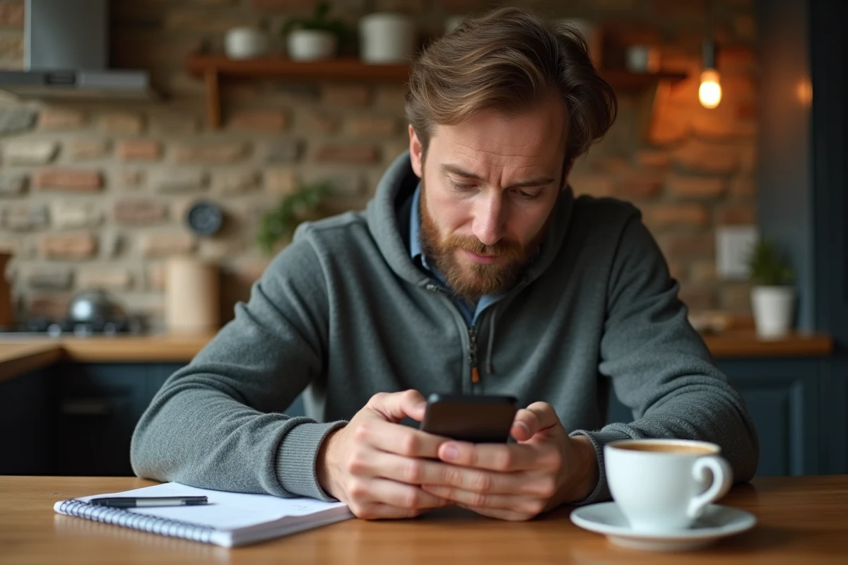 Travailleur indépendant payant ses cotisations Urssaf via l'application mobile depuis son domicile