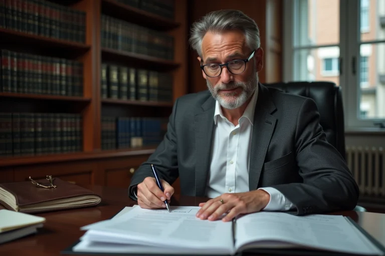 Avocat examinant un bail commercial en vue de sa reconduction tacite dans un bureau juridique