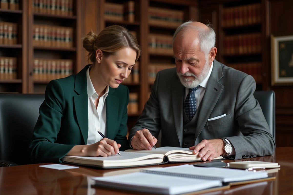 Avocat et cliente analysant les documents de calcul d'une indemnité de rupture conventionnelle dans un cabinet juridique