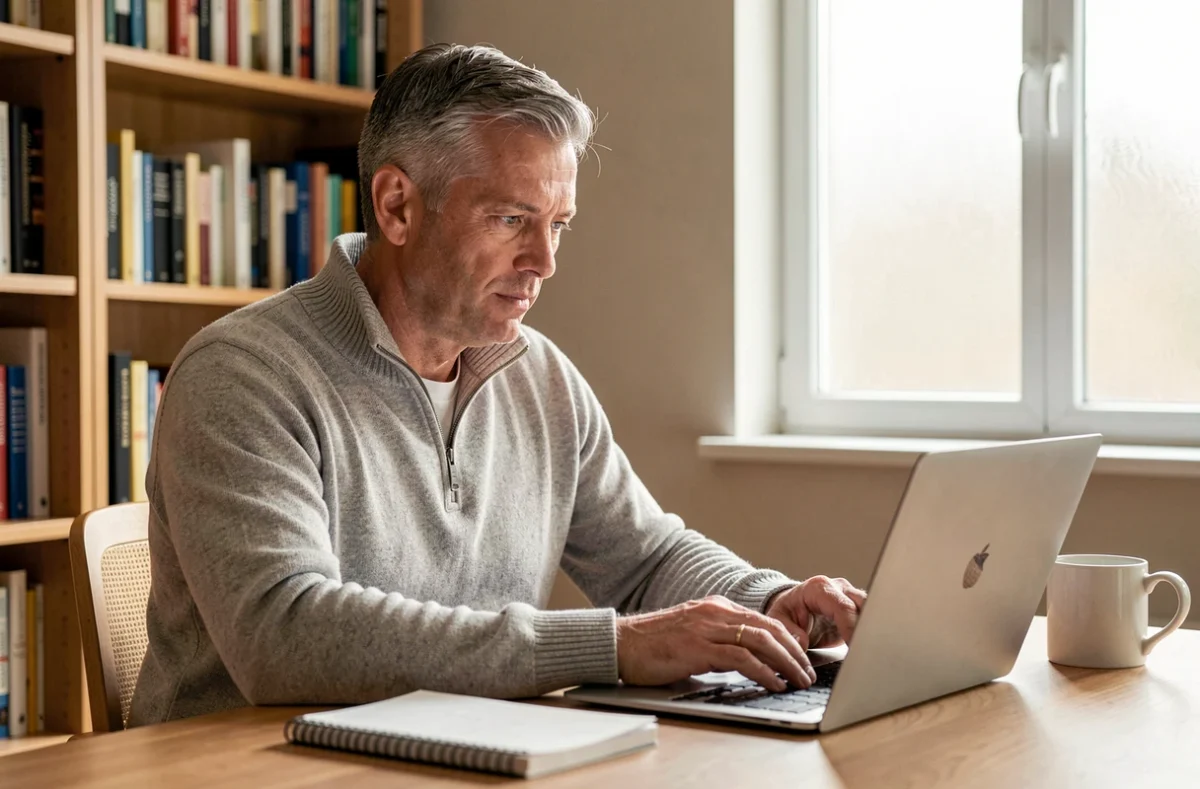 Candidat passant un test de recrutement en ligne depuis son bureau à domicile