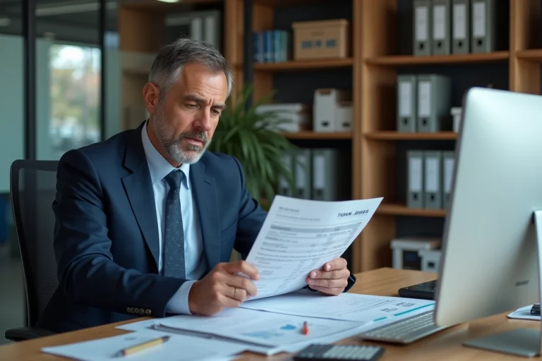 Comptable analysant le barème de l'impôt sur les sociétés 2026 dans un bureau d'entreprise moderne