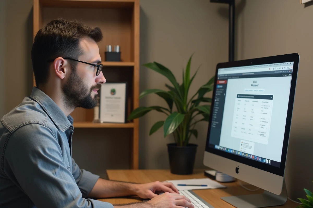 Salarié de La Poste se connectant à distance à son espace GTA depuis son bureau à domicile