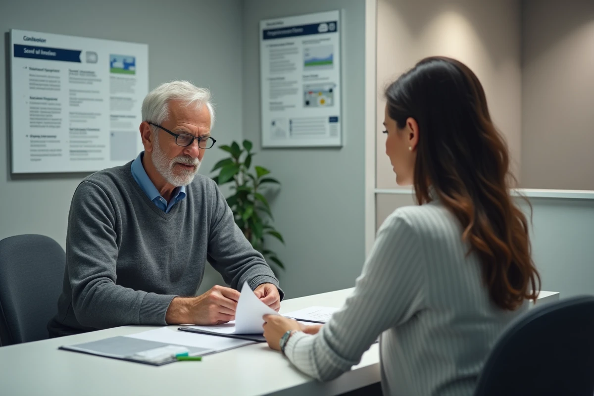 Chef d'entreprise en consultation avec un conseiller URSSAF sur le calcul des cotisations sociales