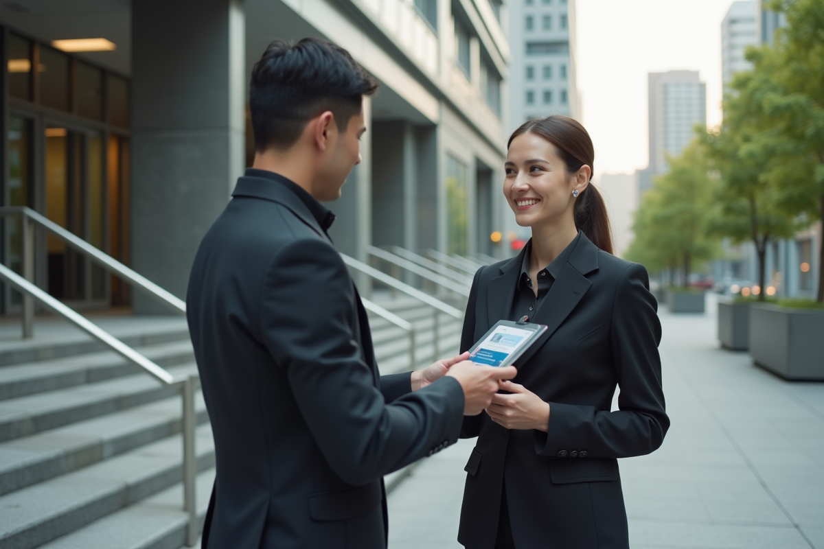 Agent de securite vérifiant une carte d