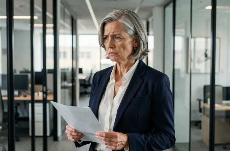 Femme cadre en milieu professionnel tenant un document officiel, illustrant la discrimination au travail et l'application de l'article L1132-1 du Code du travail