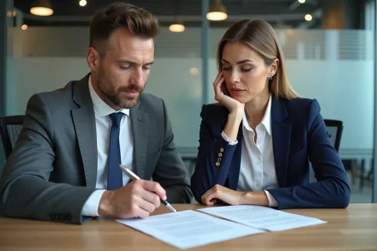 Employée et responsable RH en discussion autour d'un contrat de travail en période d'essai