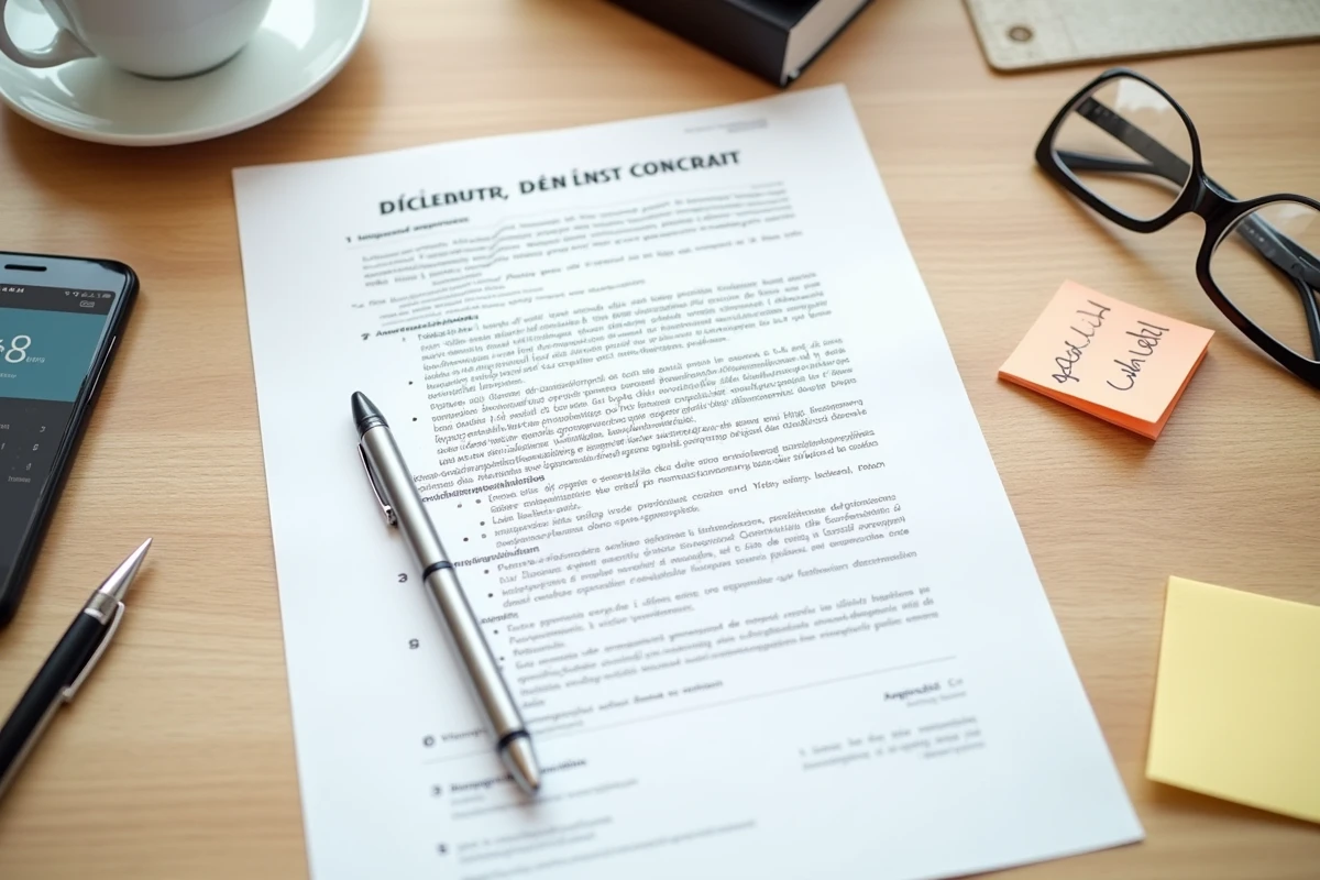 Document de contrat à durée déterminée posé sur un bureau avec stylo et annotations