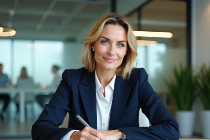 DRH femme signant une lettre de rupture conventionnelle CDI dans un bureau RH moderne