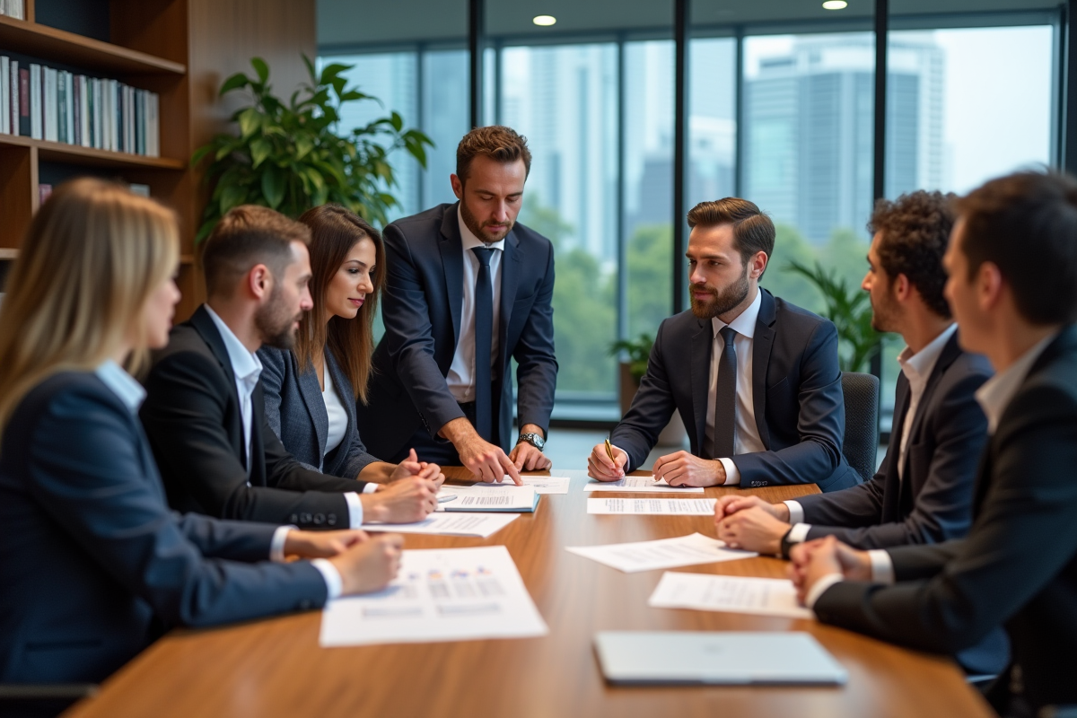 Groupe de professionnels d'affaires en réunion collaborative