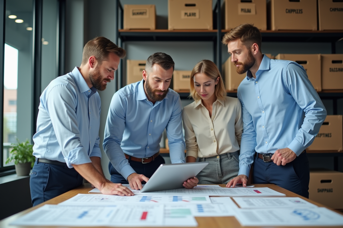 Groupe de professionnels logistique en réunion de travail