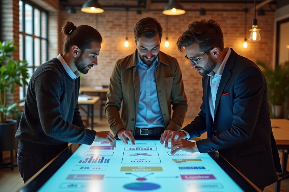 Équipe de professionnels du marketing collaborant autour d'une stratégie de partenariat de marque en affiliation