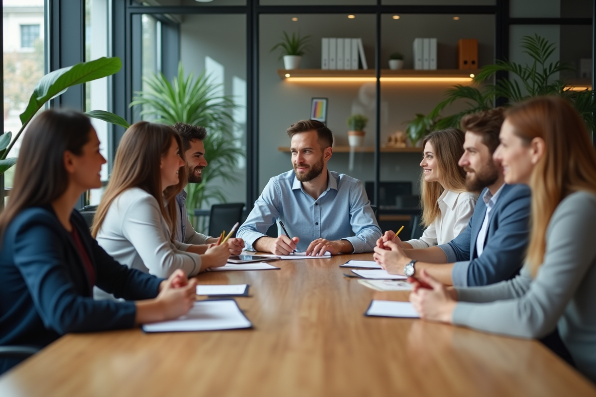 Groupe de jeunes professionnels en réunion collaborative