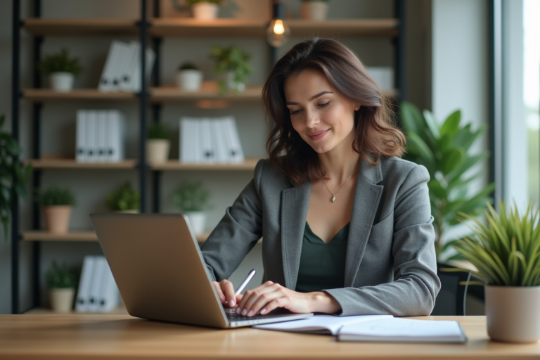 Femme d affaires assise au bureau en réunion