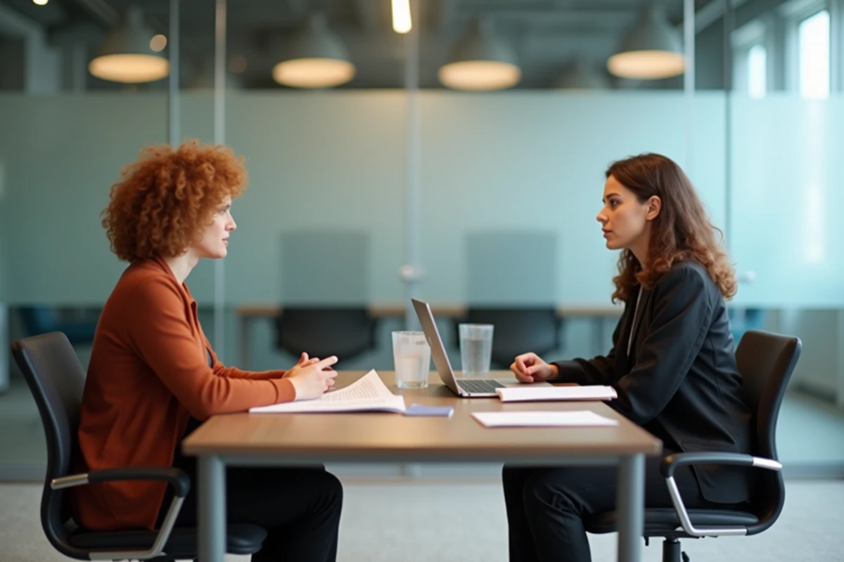 Femme en entretien avec un conseiller emploi pour ses droits au chômage après une rupture conventionnelle