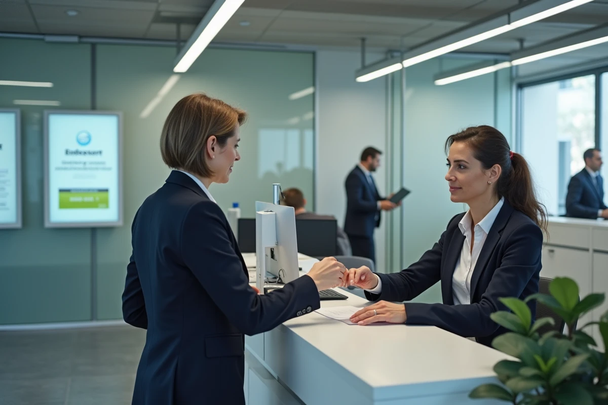 Une femme déposant un règlement au guichet du service des impôts SGC Calais