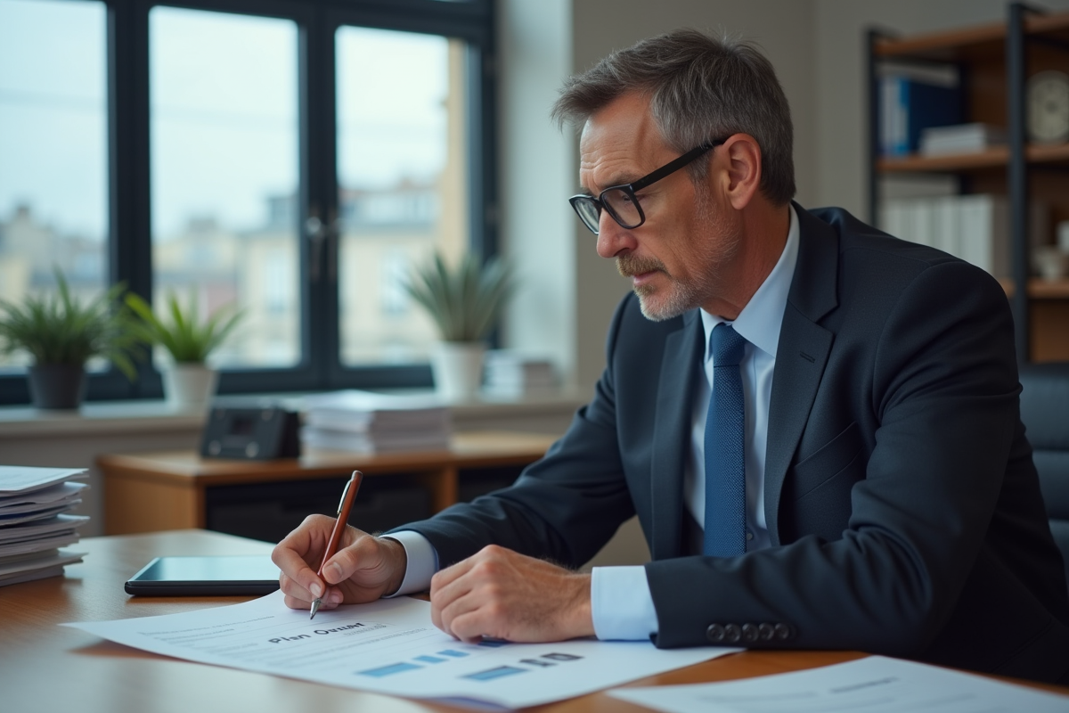 Fonctionnaire français en costume dans son bureau