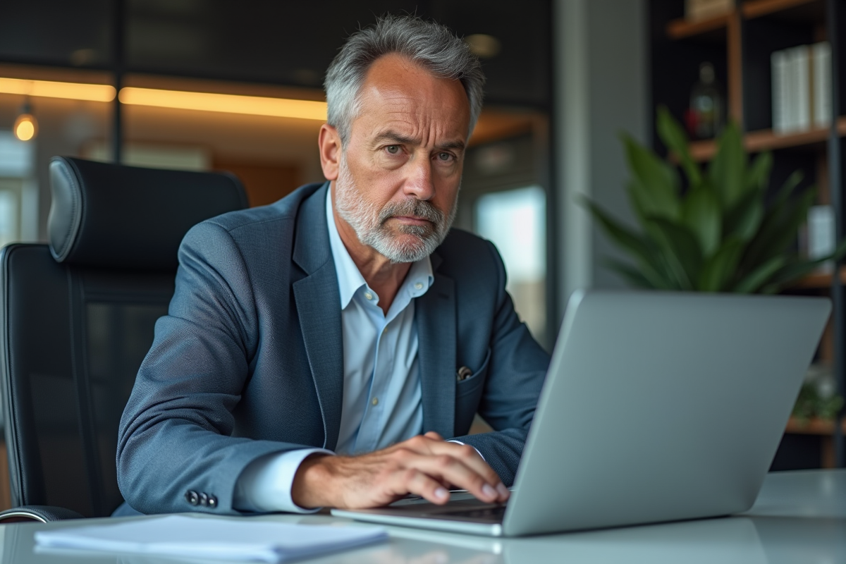 Homme d'affaires en réunion avec ordinateur portable