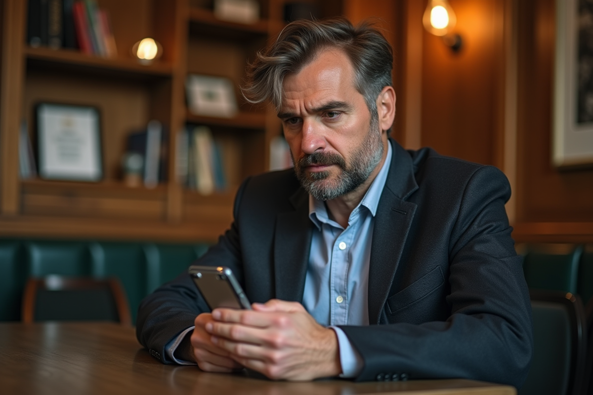 Homme en café avec enregistreur audio pour interview