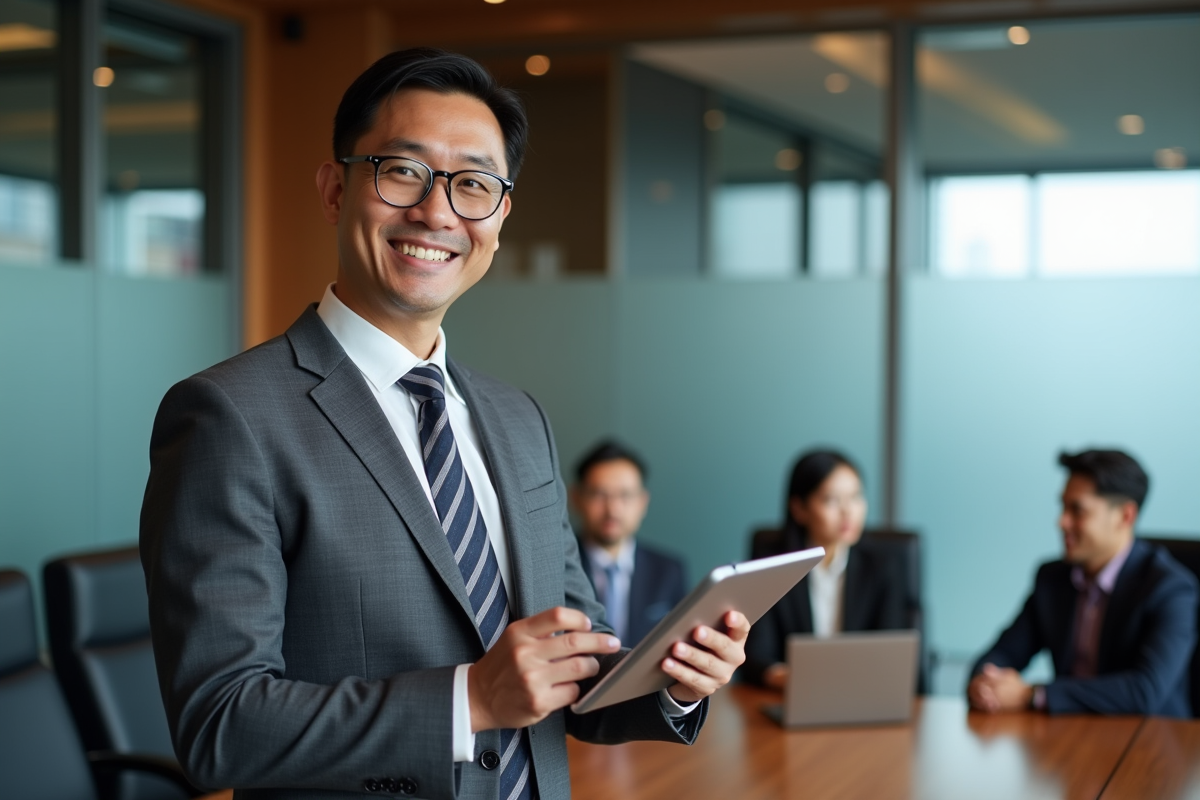 Homme en costume présentant un rapport salarial lors d une réunion