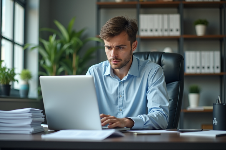 jeune comptable travaillant dans un bureau moderne et lumineux