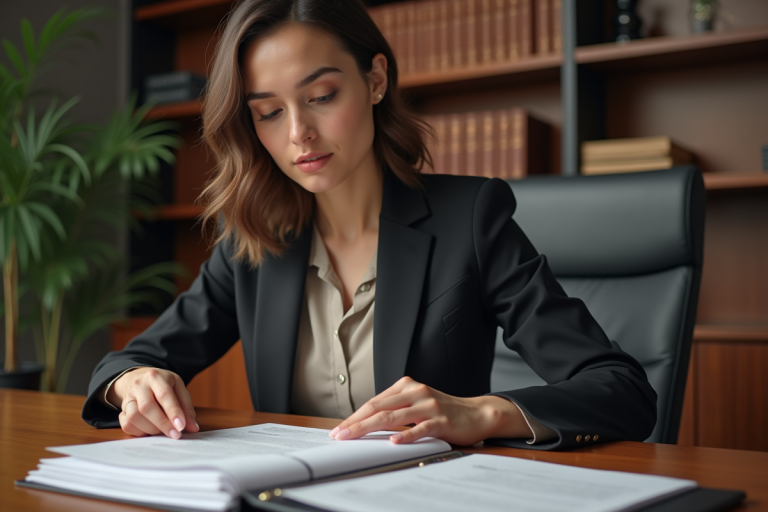 Jeune femme d'affaires examine des documents dans un bureau moderne