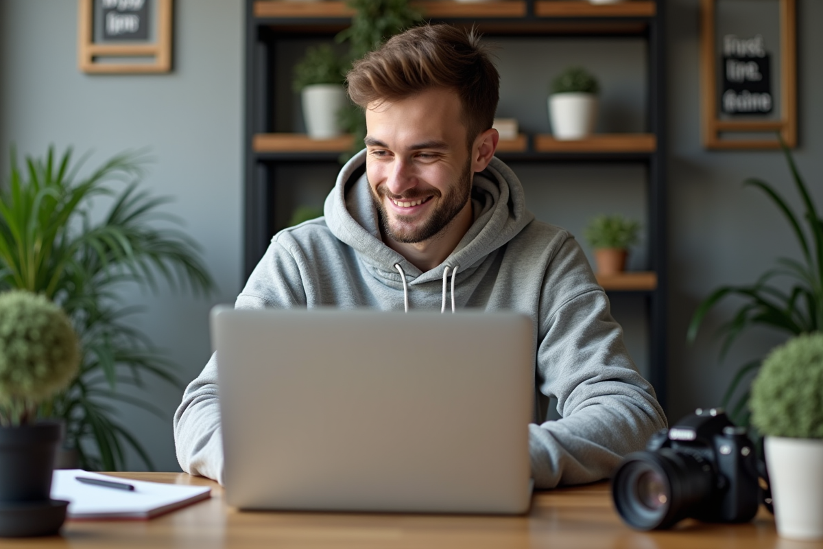 Jeune homme concentré vérifiant ses analyses sur un ordinateur