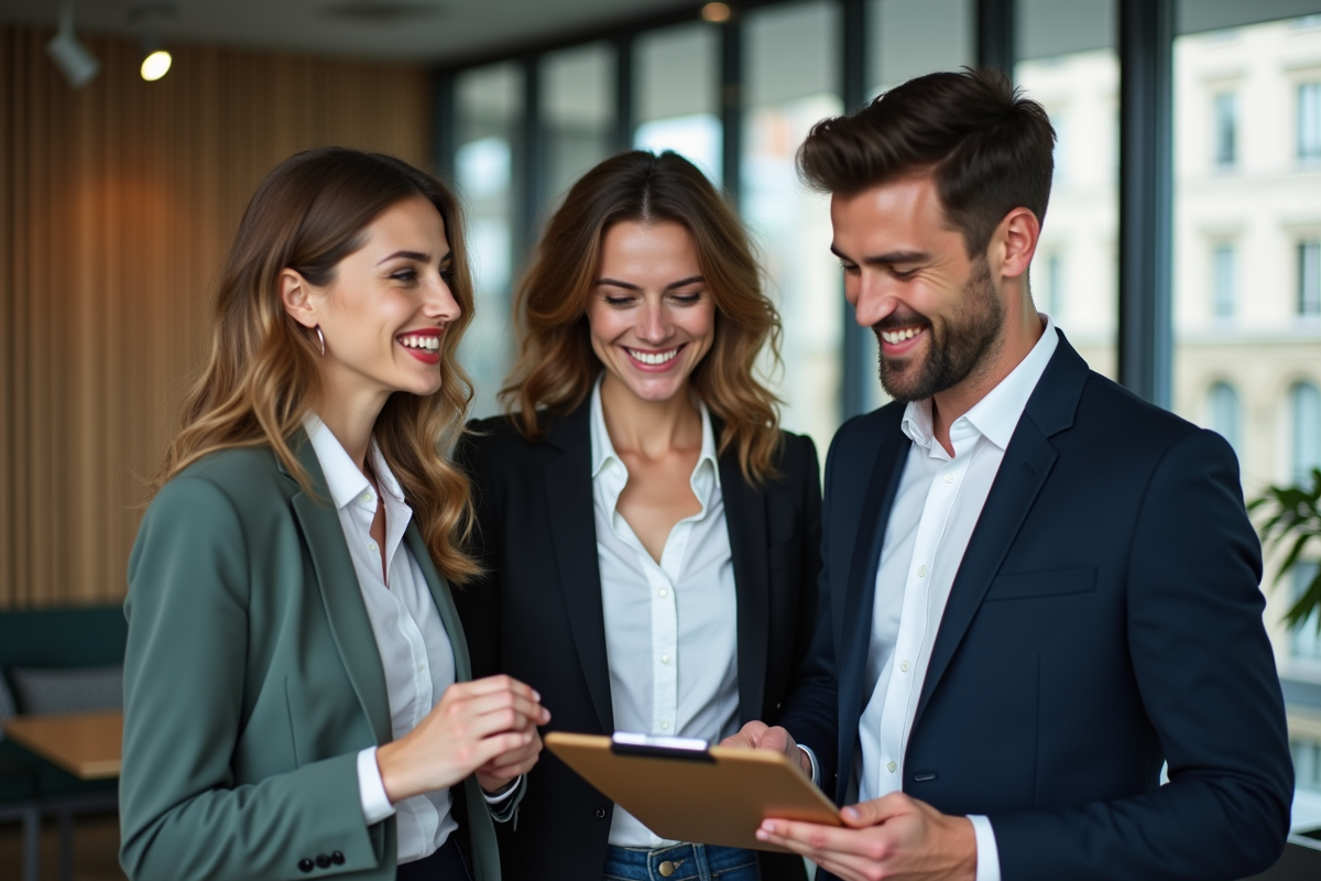 Trois jeunes professionnels dans un bureau parisien moderne