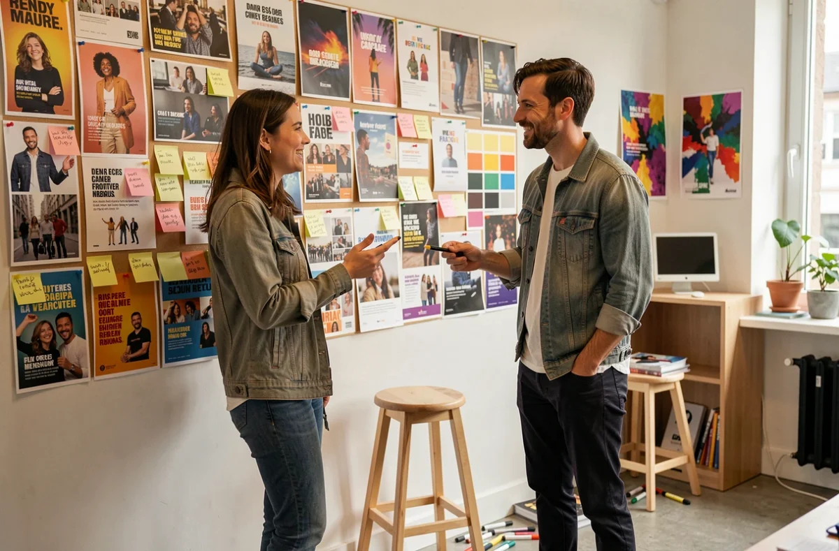 Équipe créative de MO&JO travaillant sur une stratégie de campagne publicitaire digitale