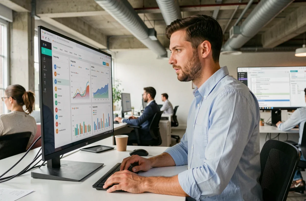 Analyste de Noiise examinant des tableaux de bord Google Ads et de référencement payant