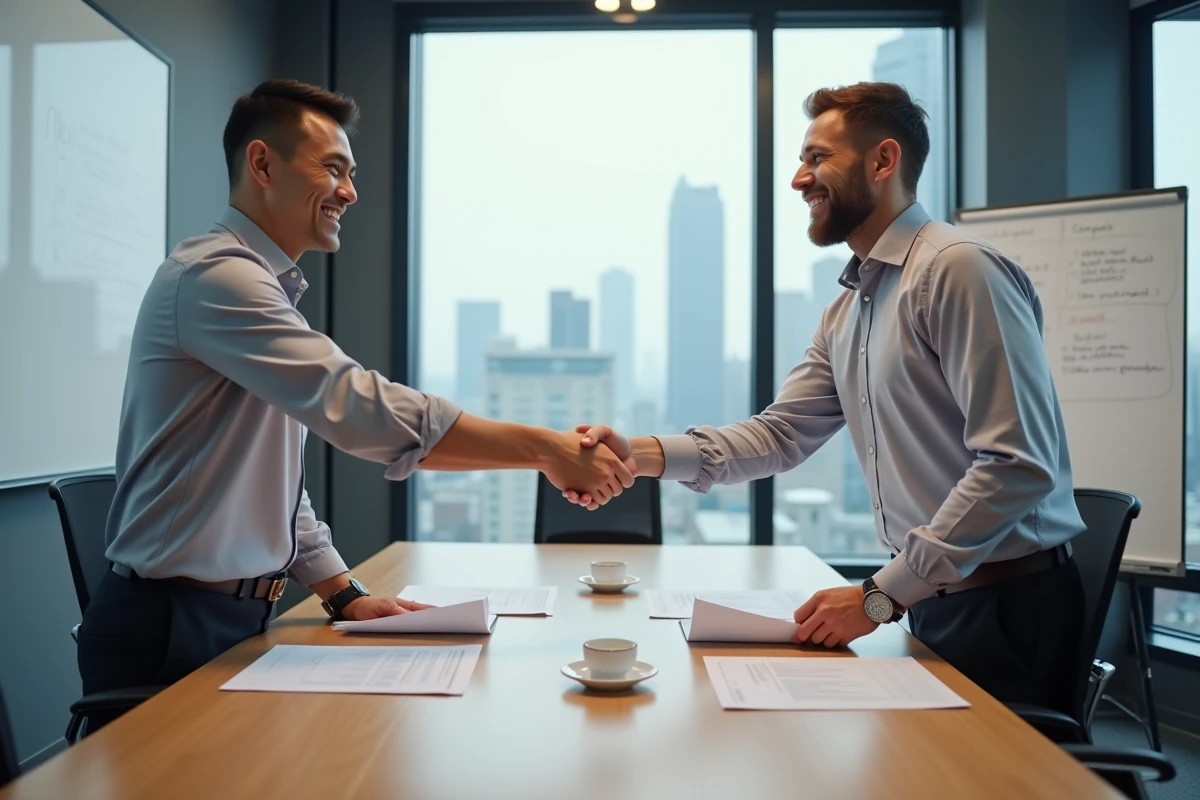 Poignée de main entre un employé et un responsable RH lors de la signature d'un CDD
