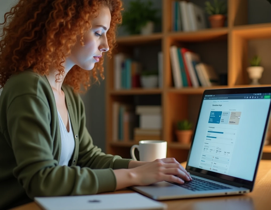 Professionnelle RH en télétravail configurant l'intégration entre un module de paie et un SIRH sur son ordinateur portable