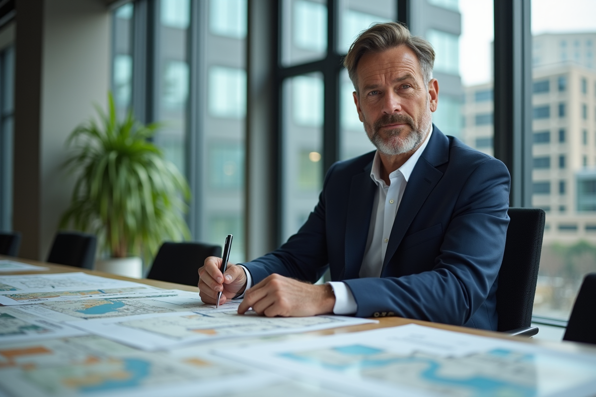 Urbaniste en réunion avec cartes et documents